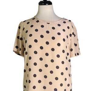 Equipment Beige/ Black Polka-Dot Short Sleeve Silk Shell Blouse Small